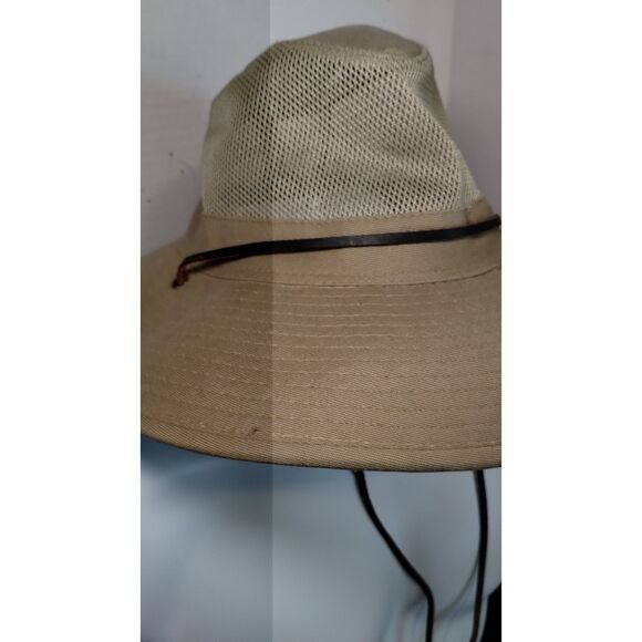 DORFMAN PACIFIC HEADWEAR OUTDOOR SAFARI STYLE MESH HAT TAN W/LEATHER STRAP MED - Picture 6 of 7